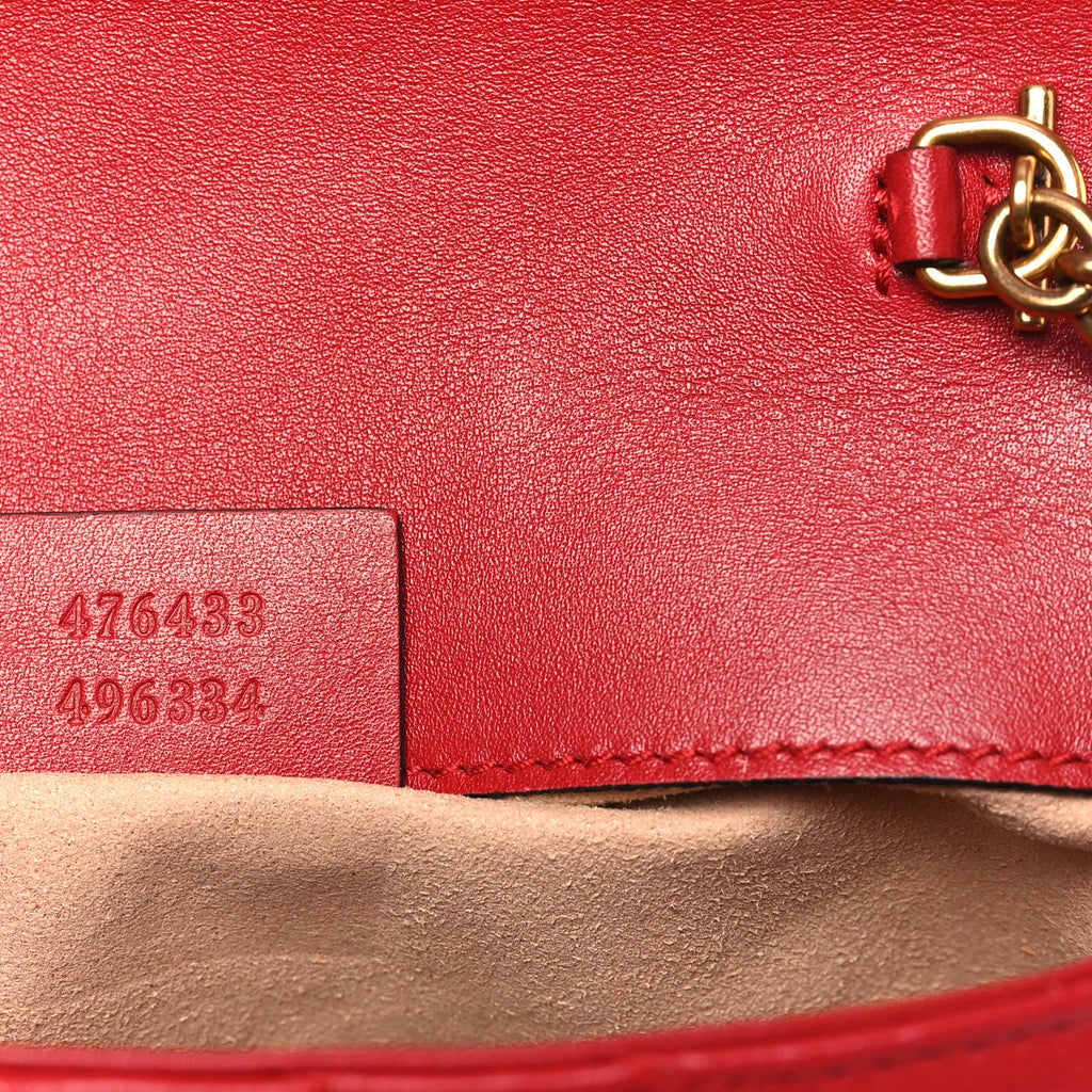 Gucci Calfskin Matelasse Super Mini GG Marmont Shoulder Bag Hibiscus Red