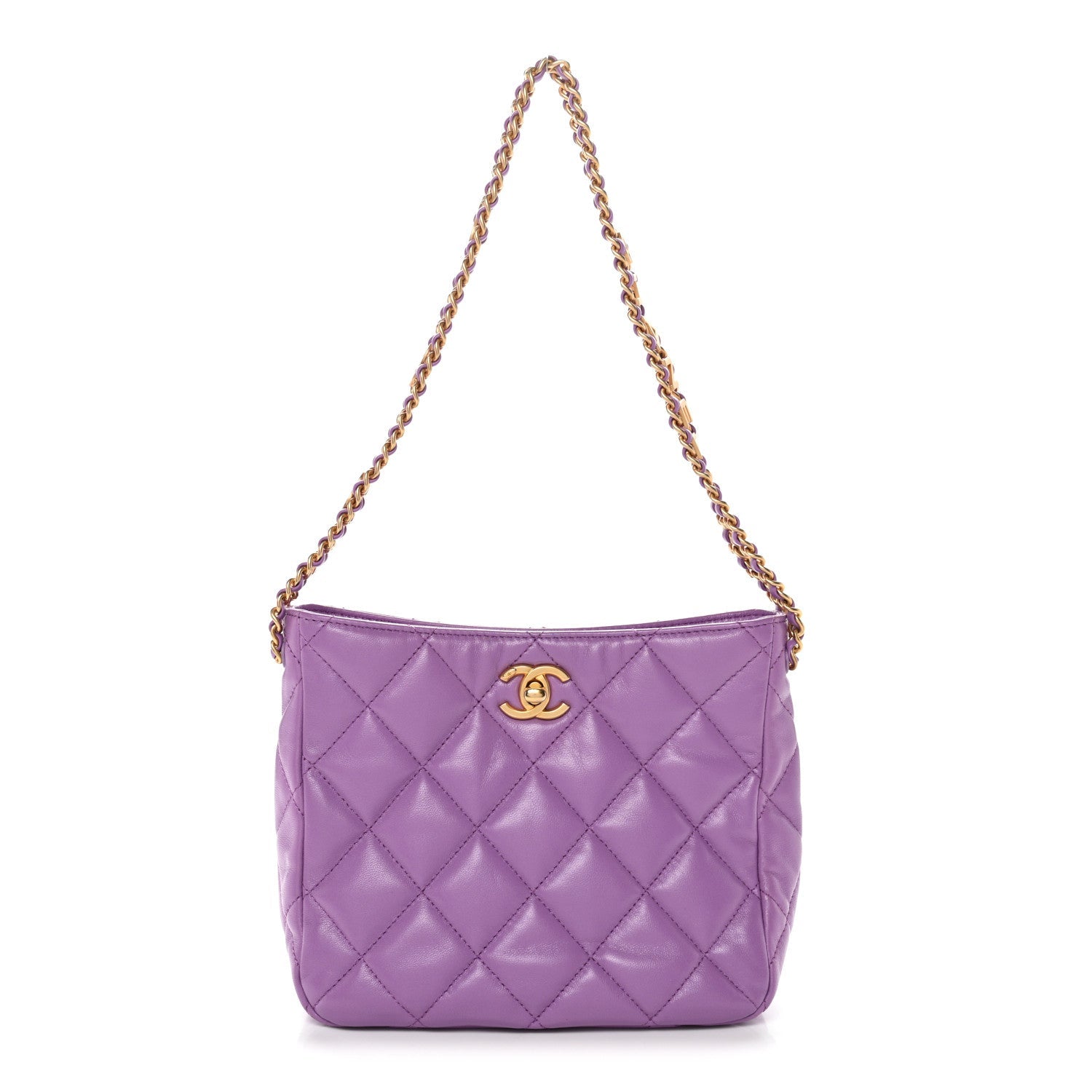 Chanel Lambskin Quilted Small Pick Me Up Hobo Purple
