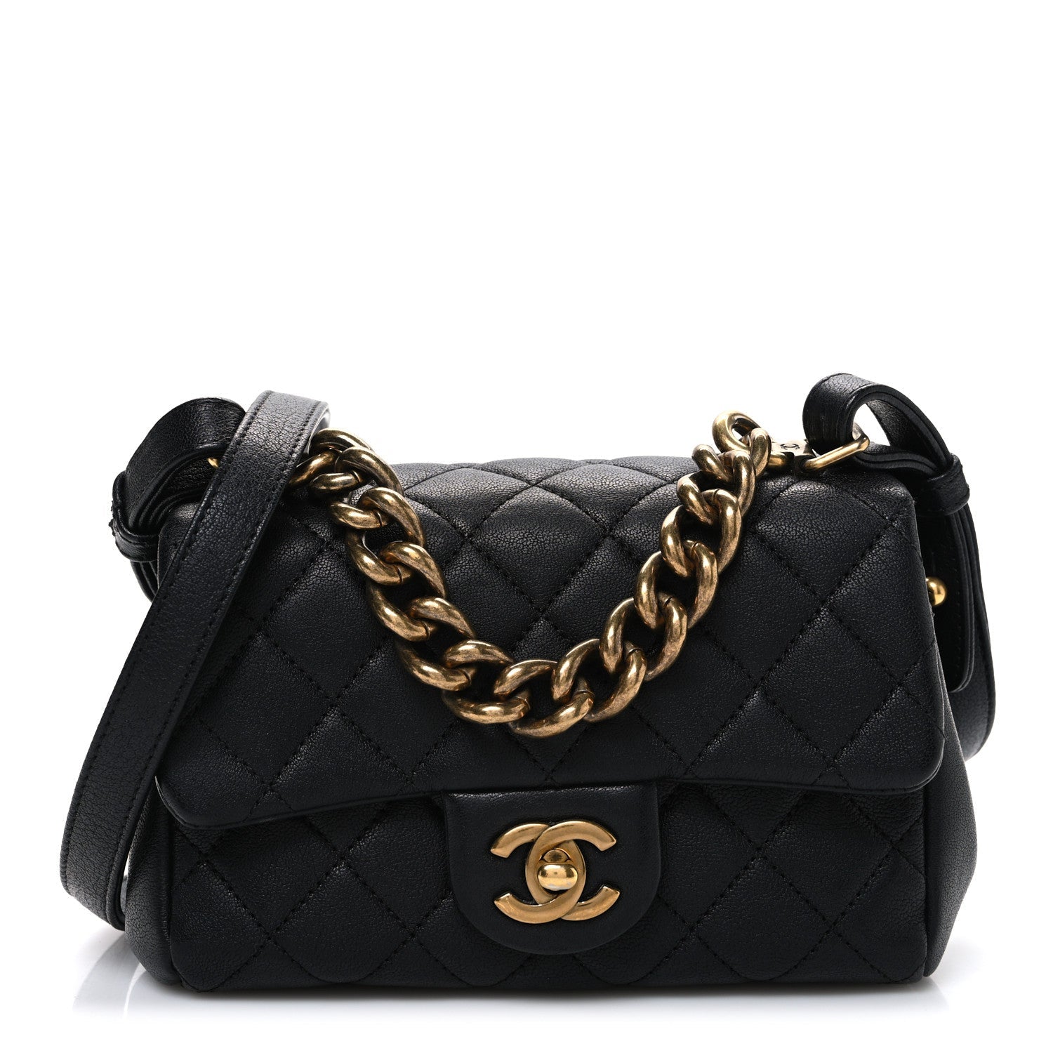 Chanel Shiny Sheepskin Quilted Mini Trapezio Flap Black