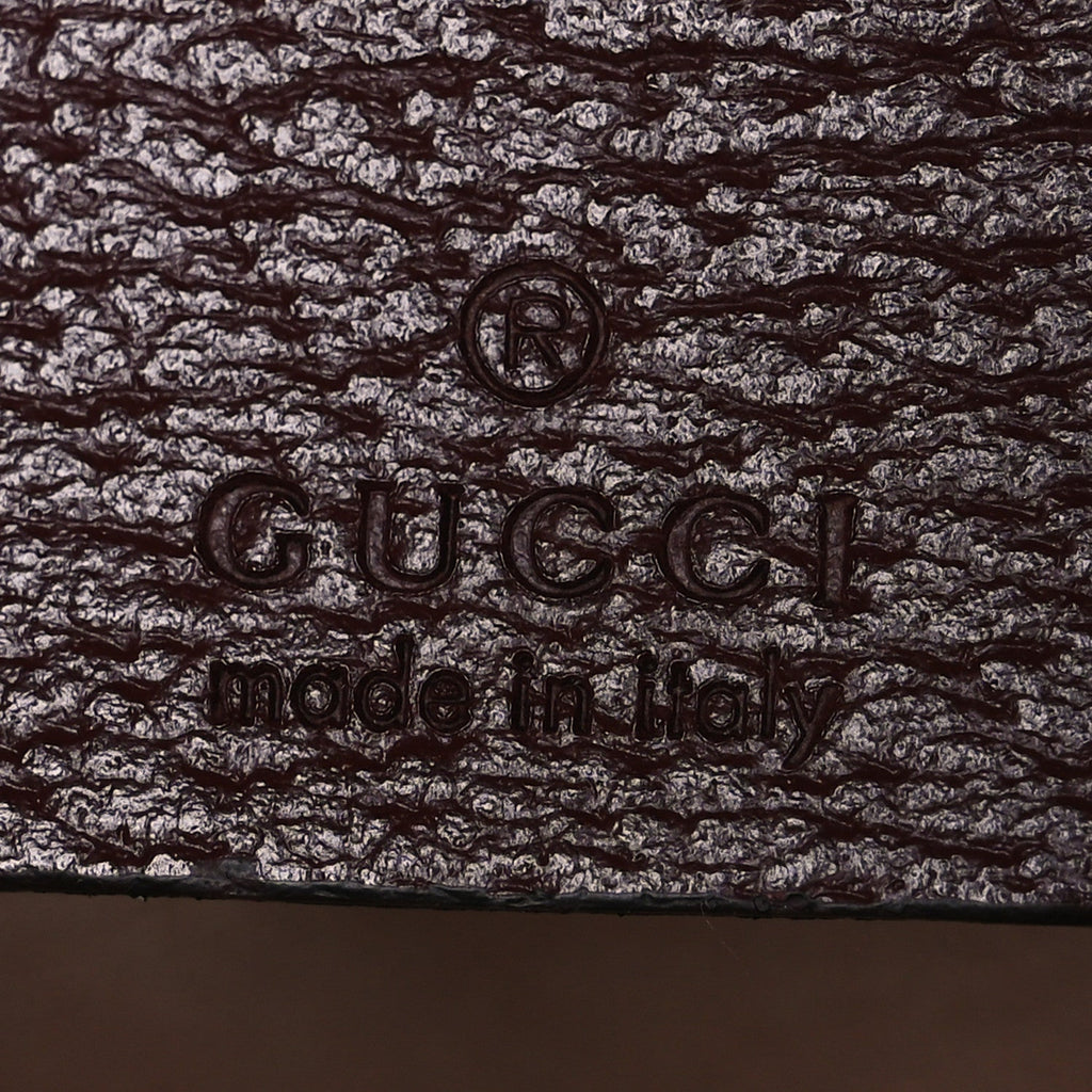 Gucci GG Supreme Monogram Textured Dollar Calfskin Web Small Ophidia Padlock Top Handle Bag Bordeaux