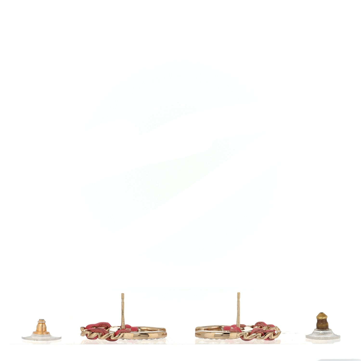 Lambskin Baguette Crystal CC Chain Earrings Pink Gold