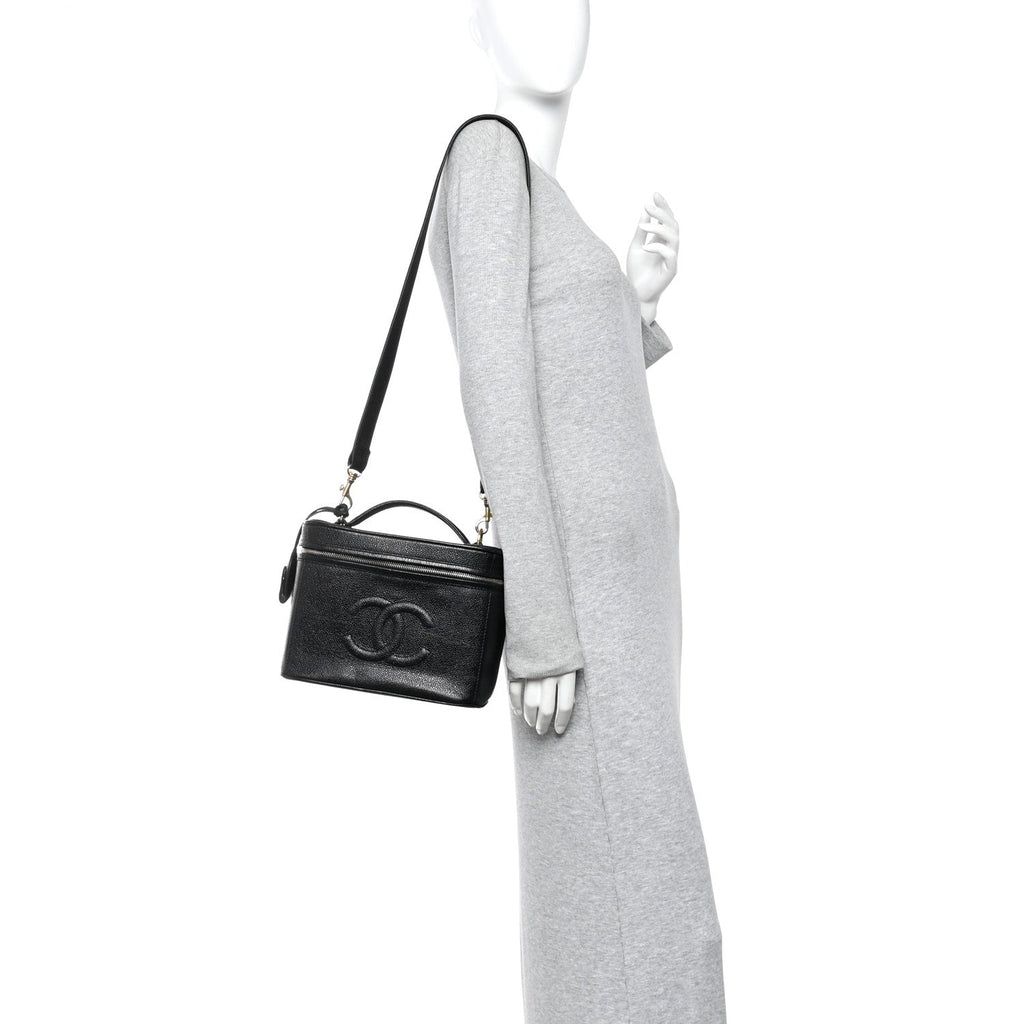 Chanel Caviar CC Vanity Train Case Black