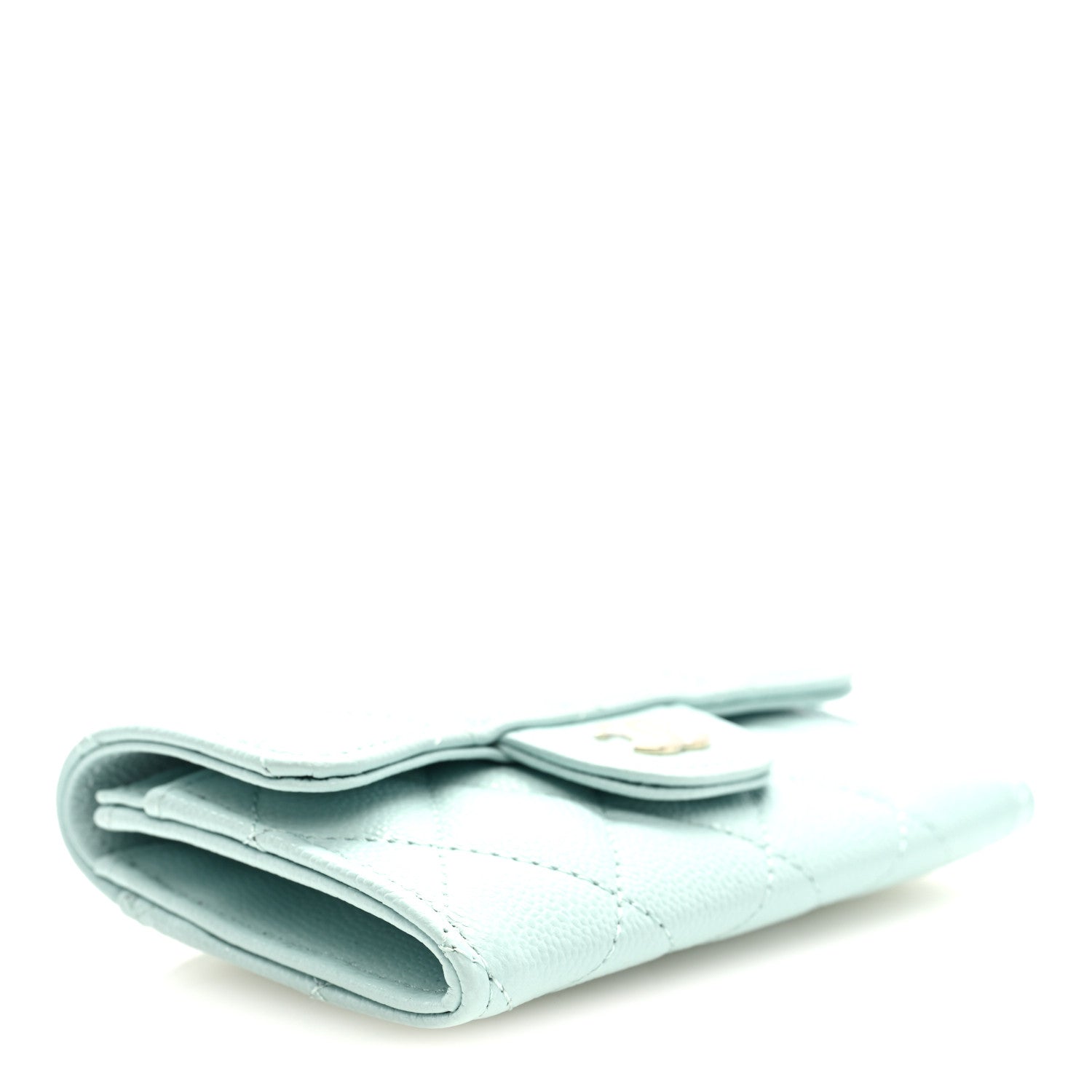 Caviar Quilted Flap Card Holder Wallet Light Blue