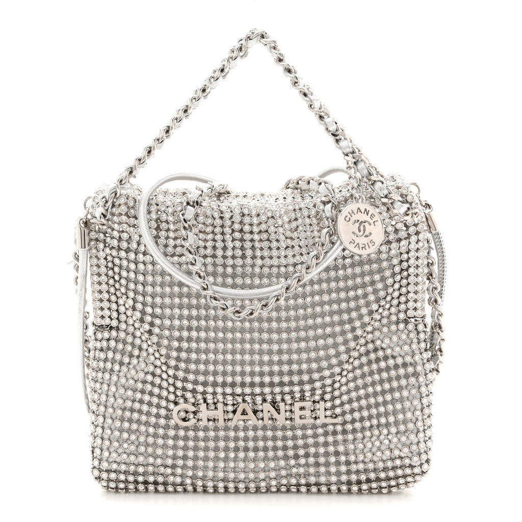 Chanel Crystal Embellished Metallic Lambskin Mini Chanel 22 Silver