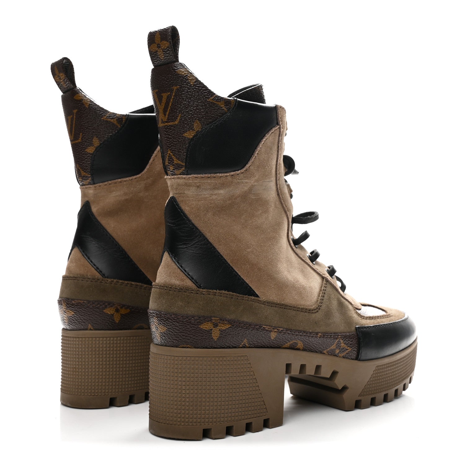 Louis Vuitton Suede Calfskin Monogram Laureate Platform Desert Boots 36 Taupe