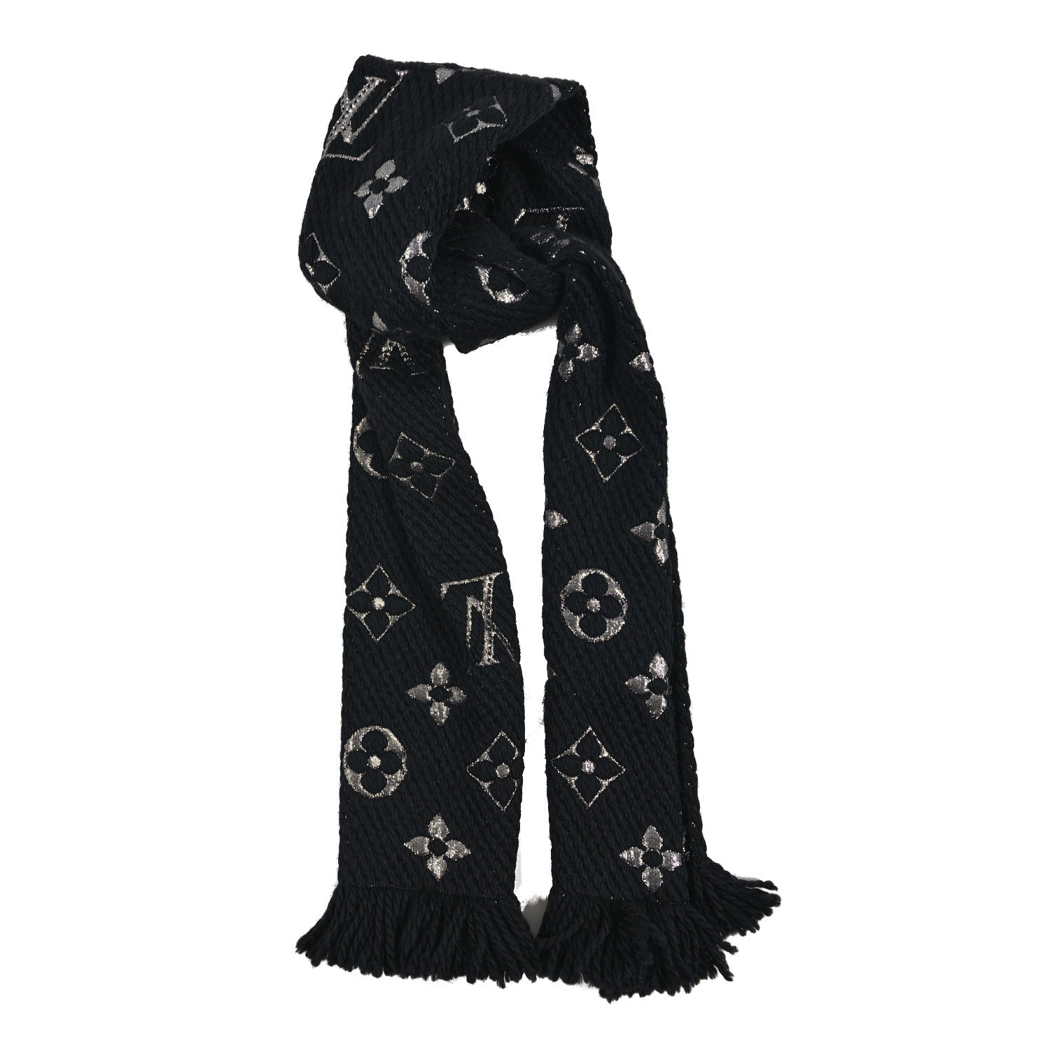 Louis Vuitton Wool Silk Logomania Shine Scarf Black