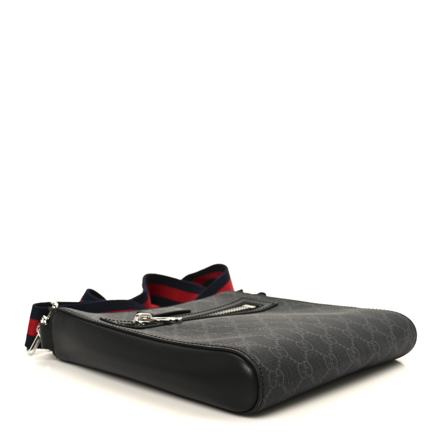 Gucci GG Supreme Monogram Web Small Flat Messenger Bag Black Grey