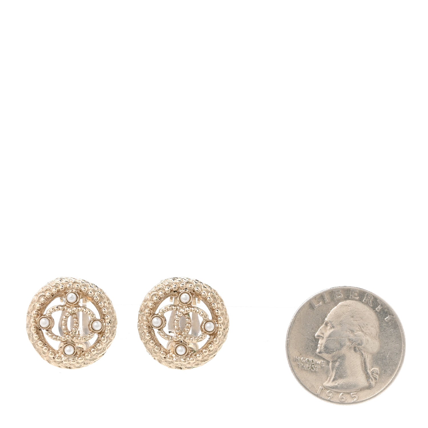 Metal Pearl CC Clip On Earrings Gold