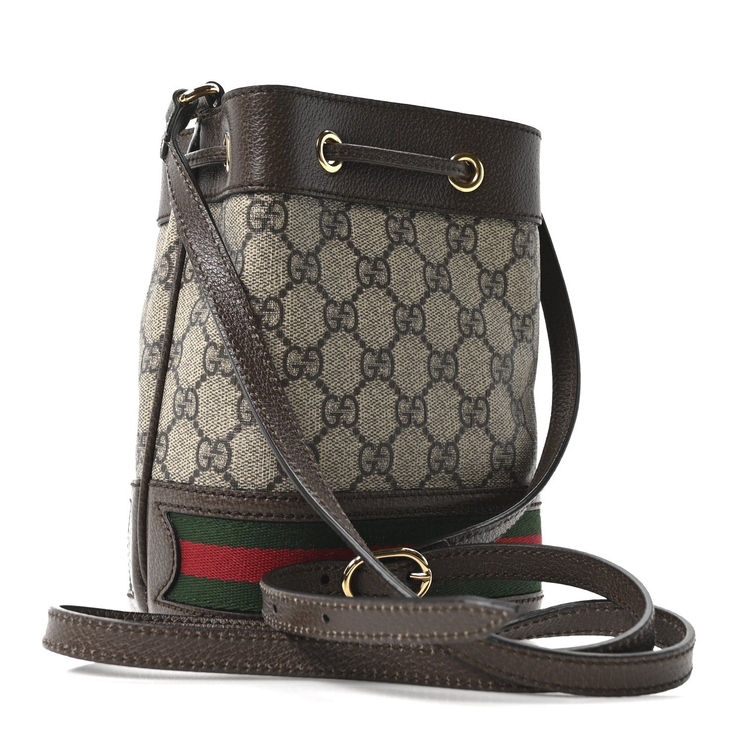 Gucci GG Supreme Monogram Web Mini Ophidia Bucket Bag Brown