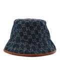 Gucci Washed Jacquard Denim Nappa GG Monogram Oscar Bucket Hat L Denim Cuir