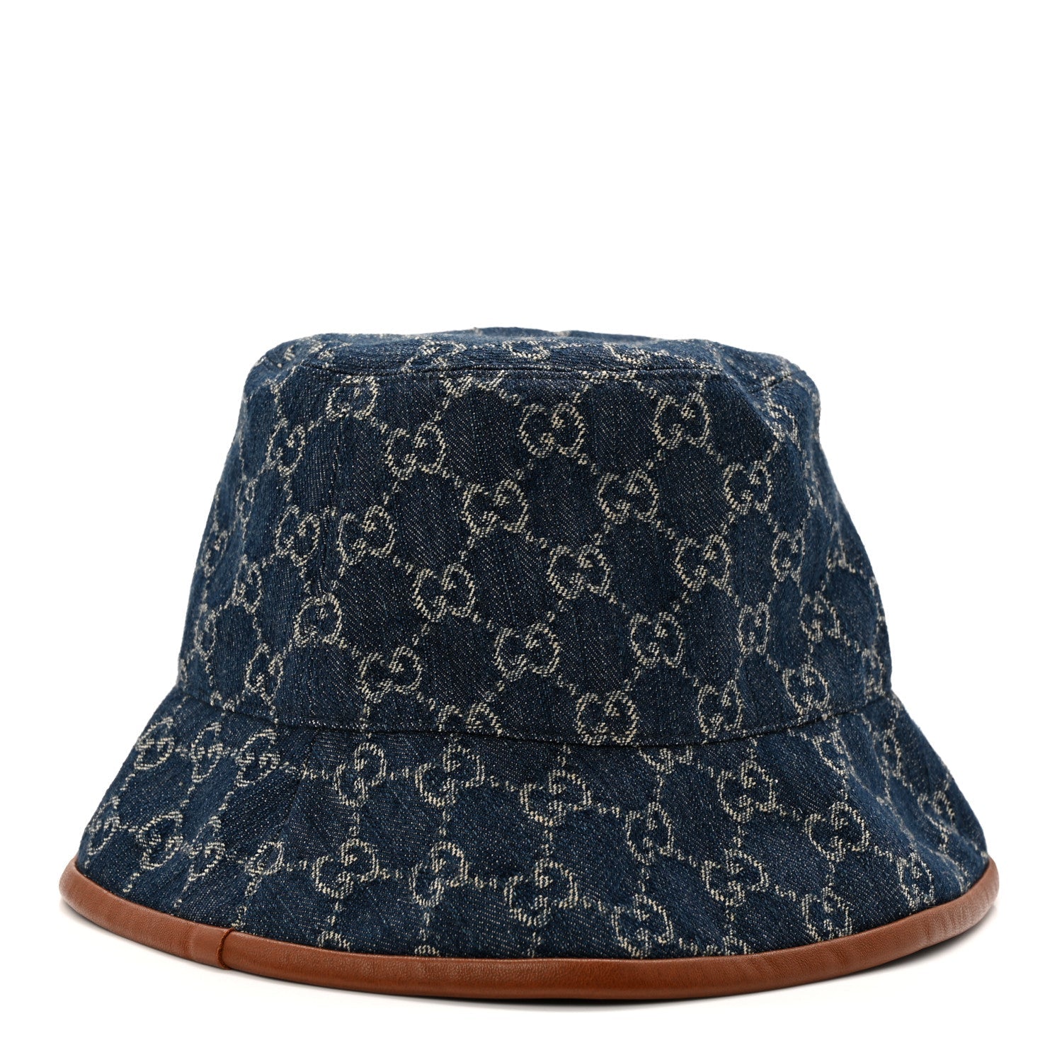 Gucci Washed Jacquard Denim Nappa GG Monogram Oscar Bucket Hat L Denim Cuir