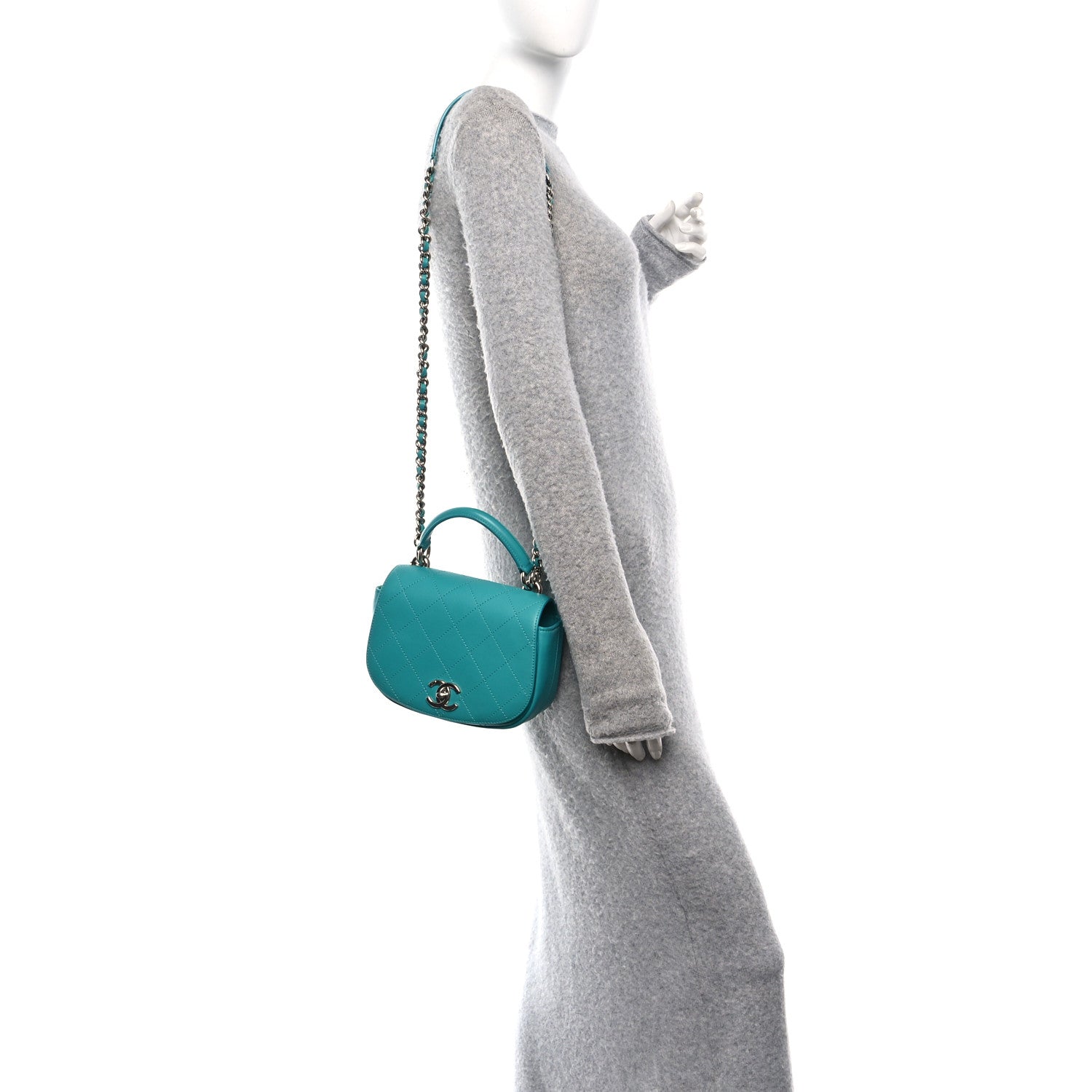 Chanel Calfskin Stitched Small Ring My Bag Flap Crossbody Turquoise