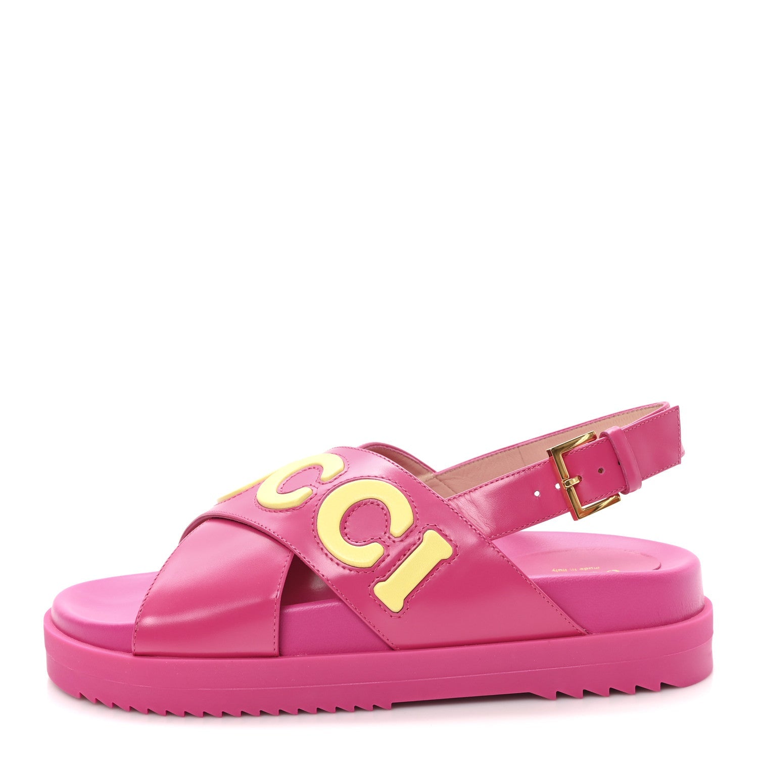 Gucci Calfskin Elizabeth Nappa Charlotte Logo Slingback Sandals 36.5 Fancy Fuchsia