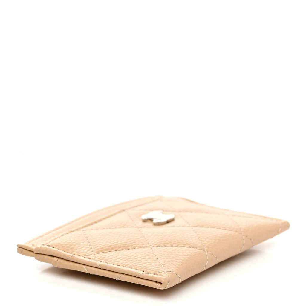 Caviar Quilted Card Holder Beige