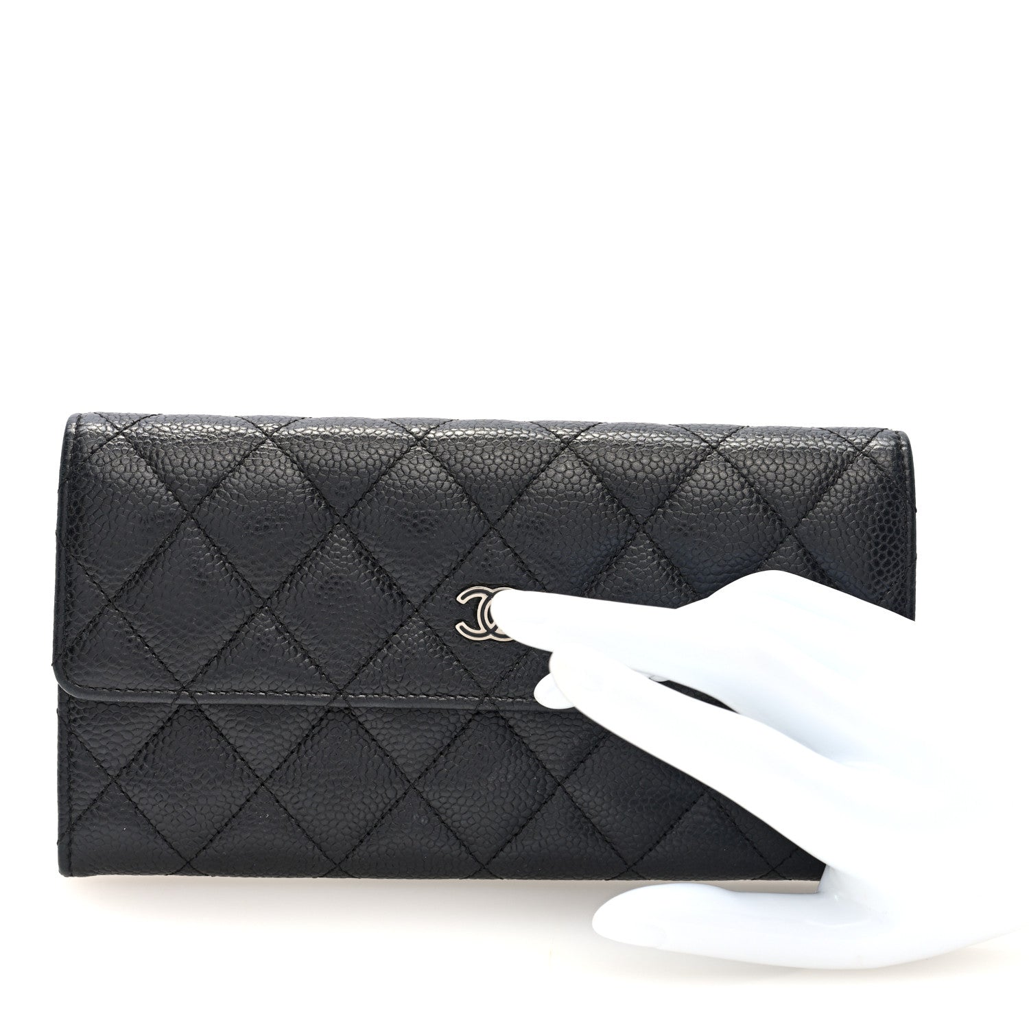 Caviar Quilted Large Gusset Flap Wallet Black