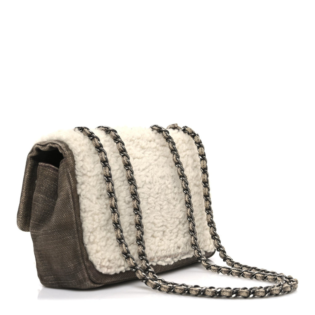 Chanel Shearling Sheepskin Denim Small Paris Dallas Sheriff's Star Flap Brown White