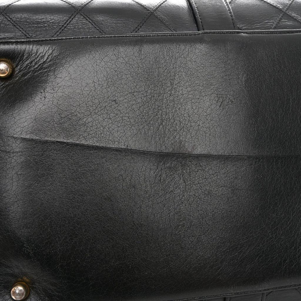 Chanel Calfskin Stitched Duffle Travel Bag Black