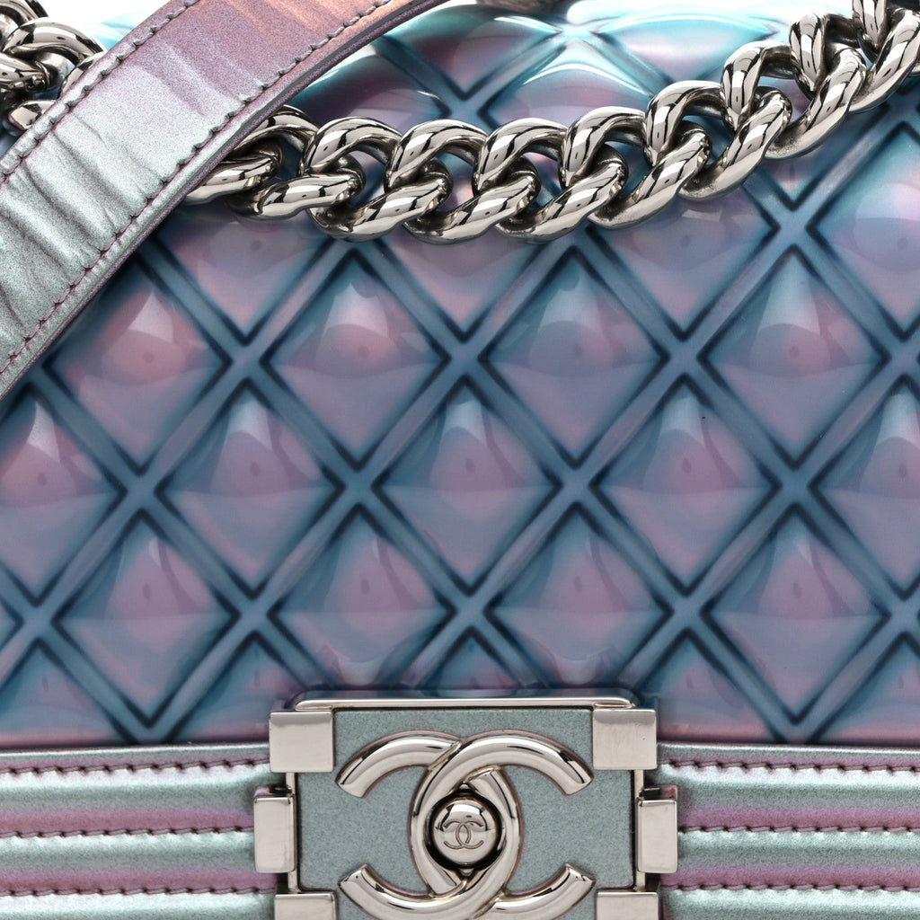 Chanel Iridescent Patent Calfskin PVC Quilted Small Boy Flap Light Purple
