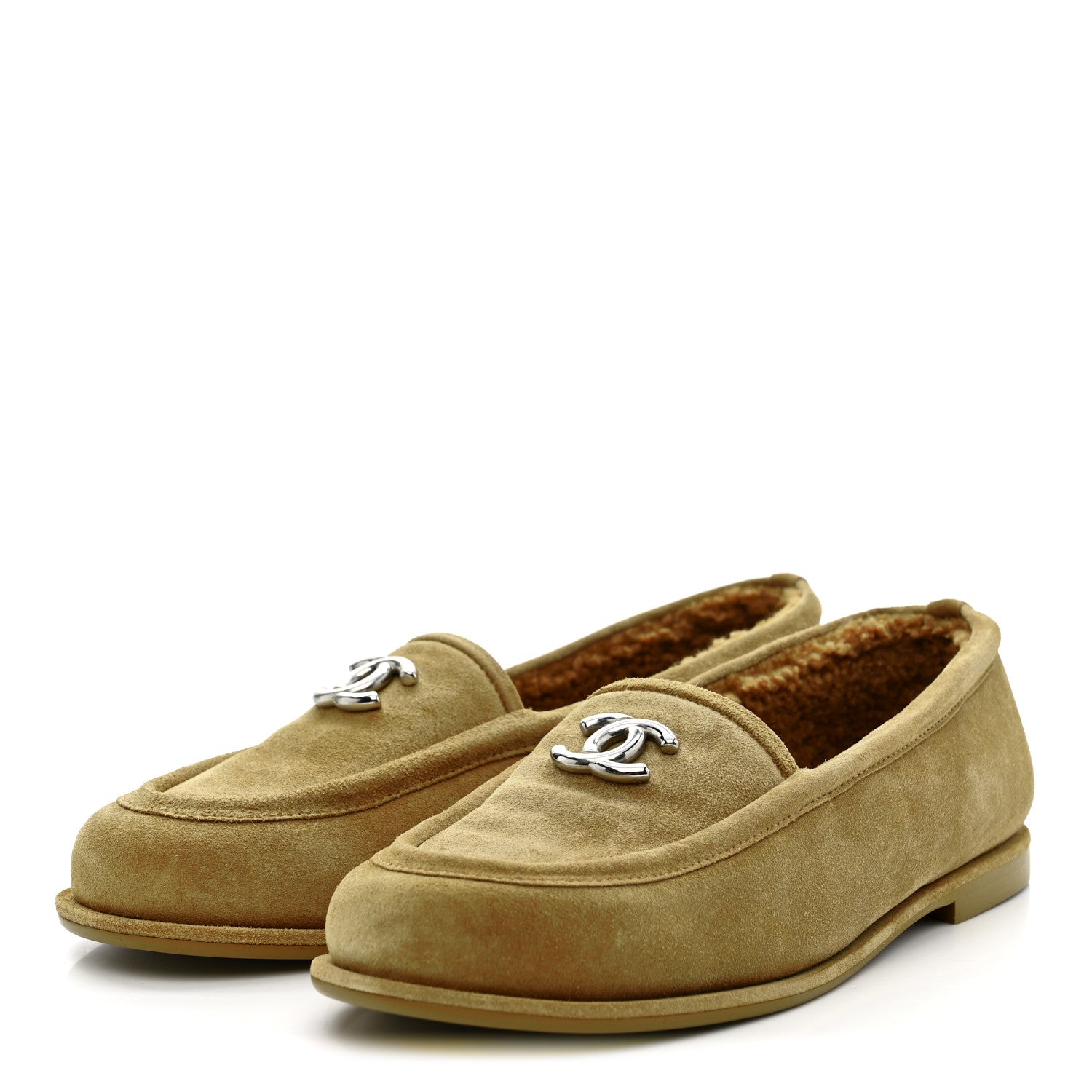Chanel Suede Calfskin CC Loafers 39 Dark Beige