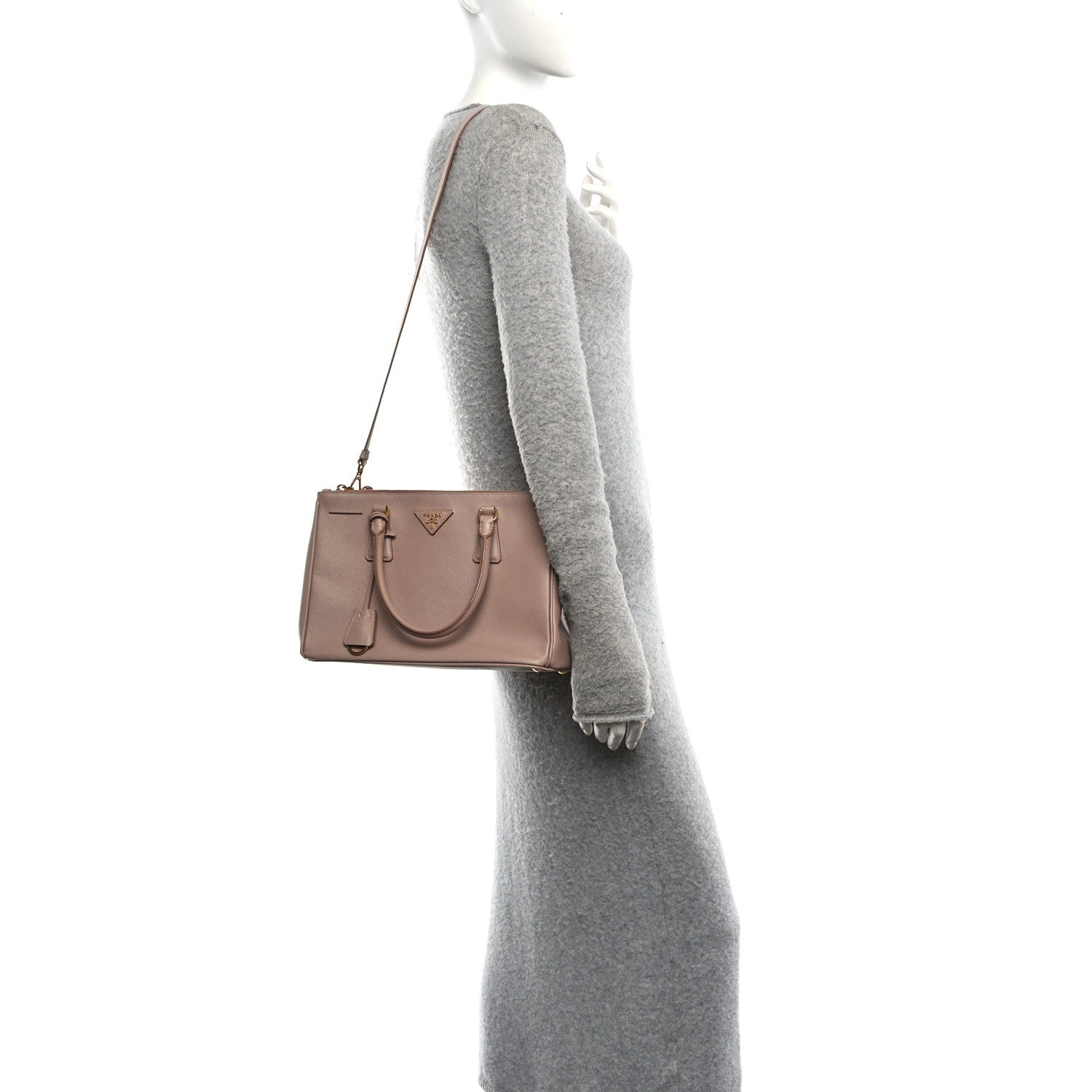 Prada Saffiano Small Galleria Double Zip Tote Cammeo
