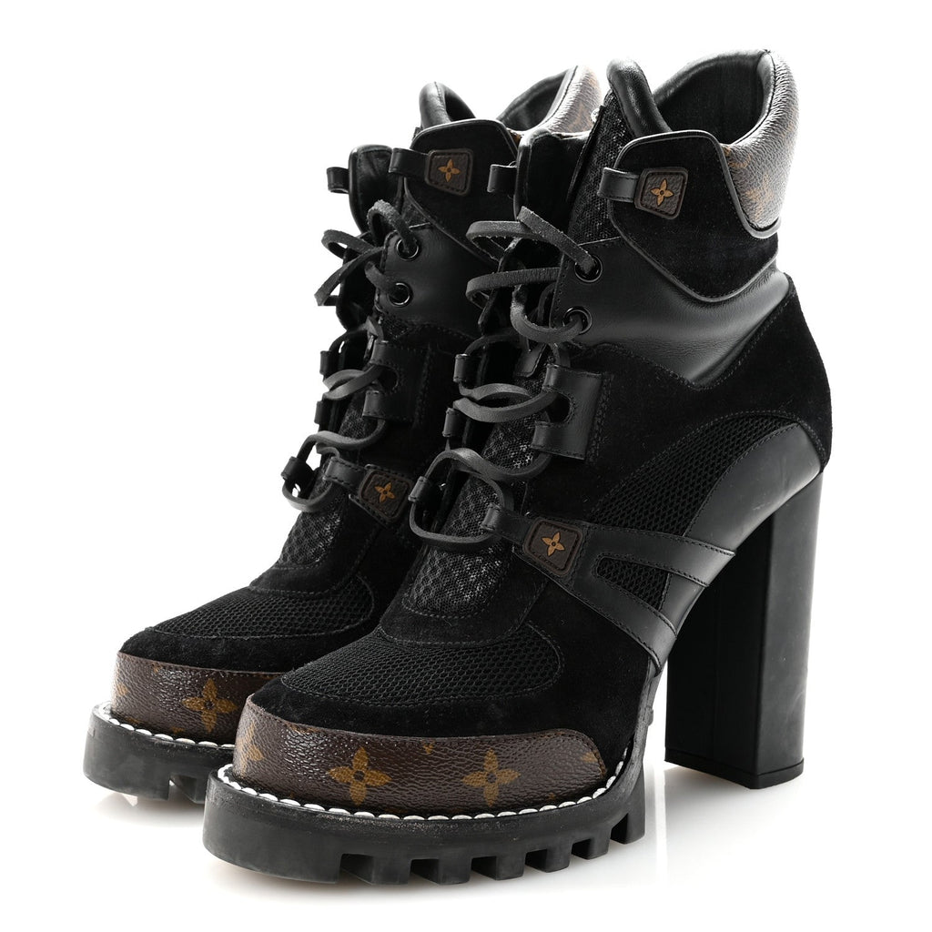 Louis Vuitton Suede Calfskin Monogram Star Trail Ankle Boots 39.5 Black