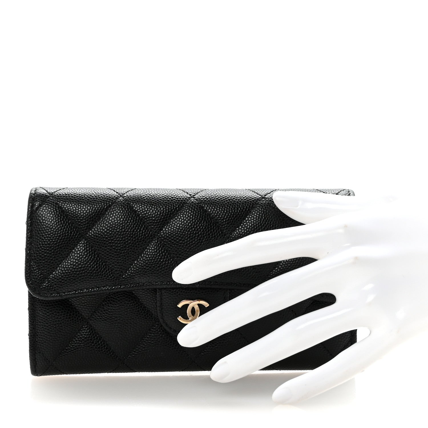 Caviar Quilted Medium Gusset Flap Wallet Black