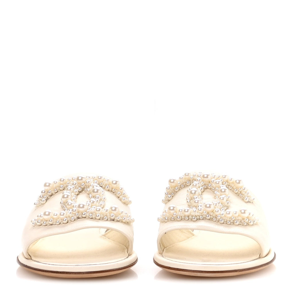 Lambskin Pearl CC Mules 38.5 Ivory