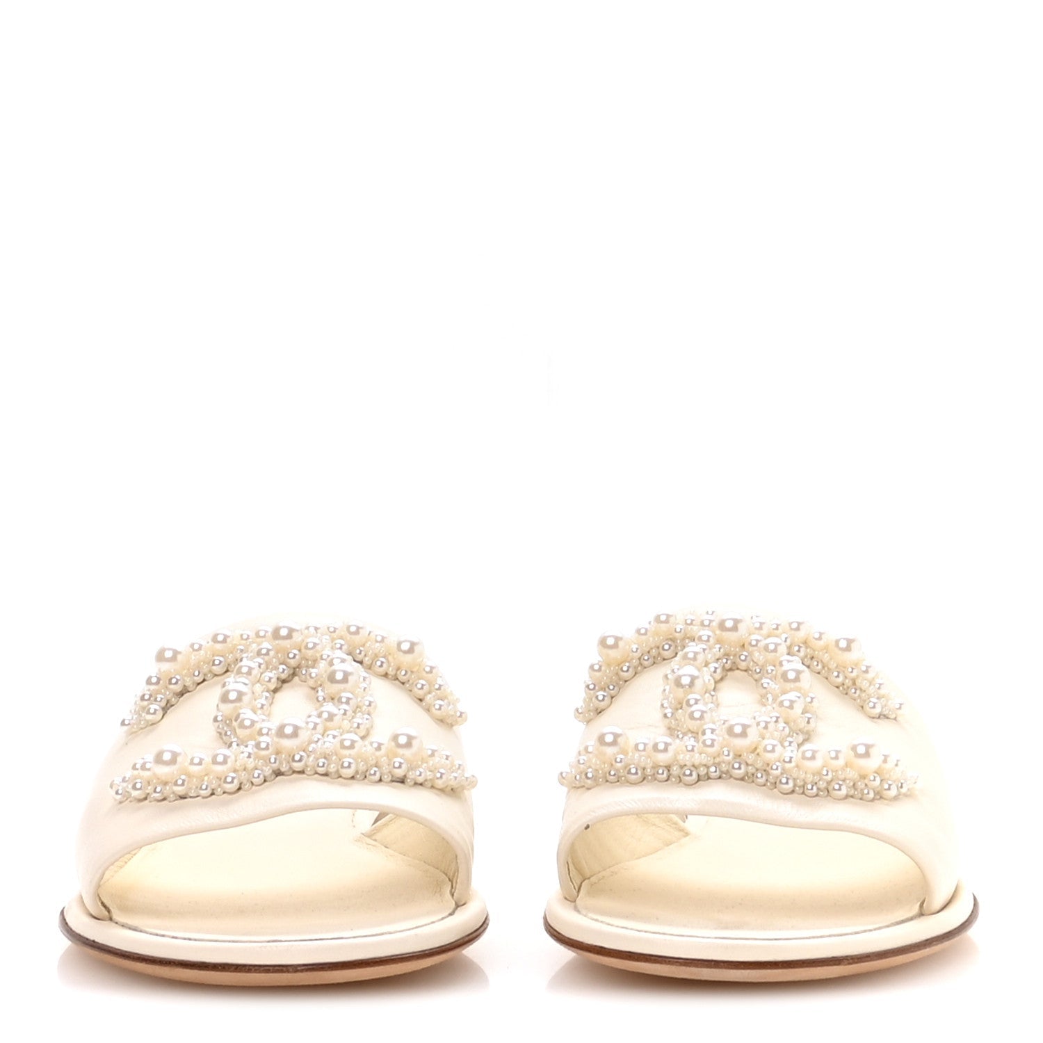 Lambskin Pearl CC Mules 38.5 Ivory