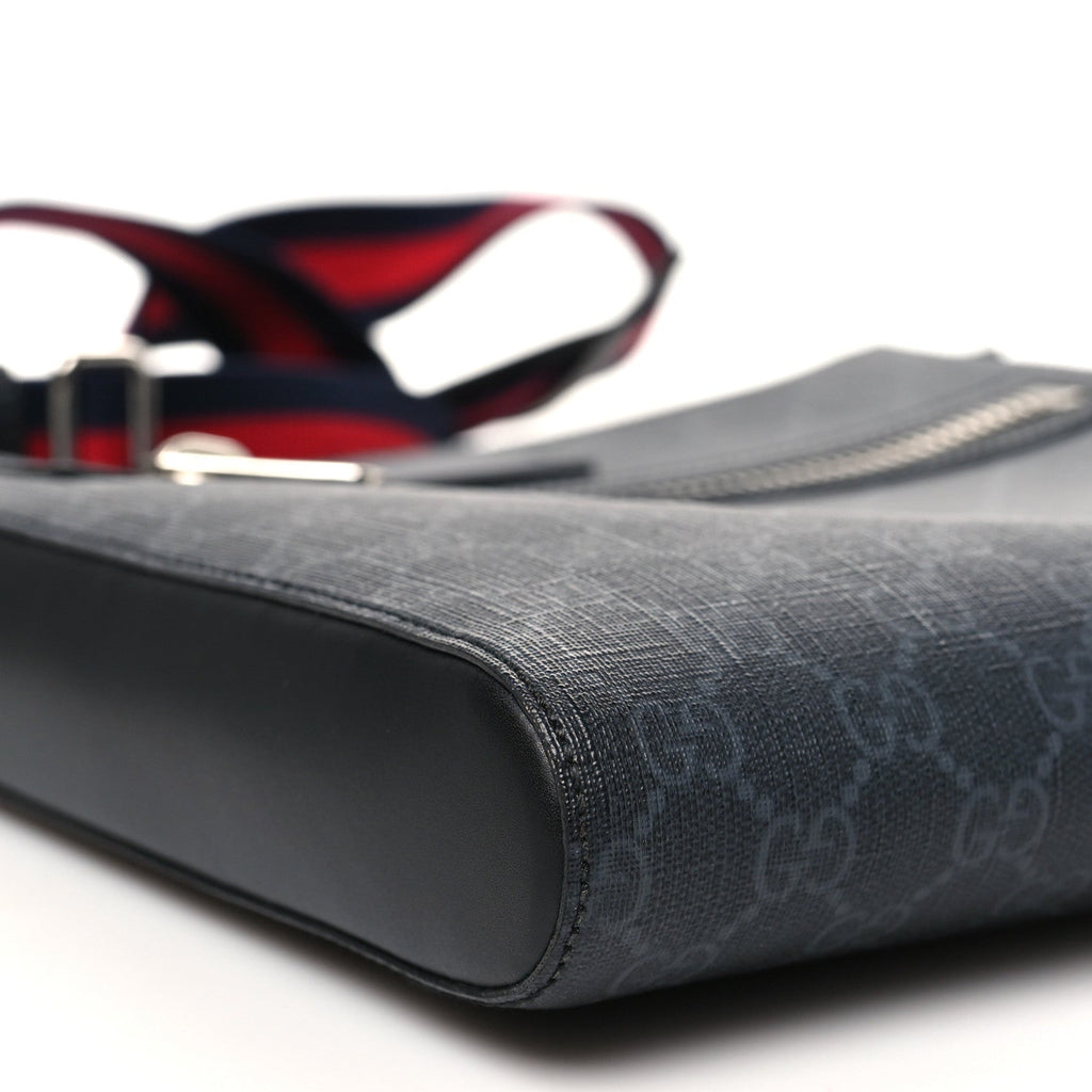 Gucci GG Supreme Monogram Web Small Flat Messenger Bag Black Grey