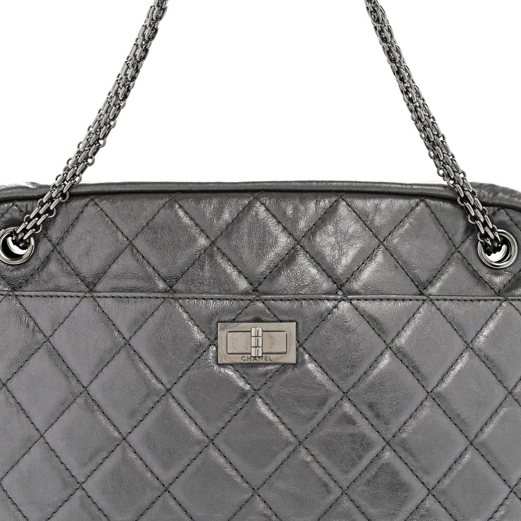 Chanel Metallic Aged Calfskin Quilted Large Reissue Camera Case Silver
