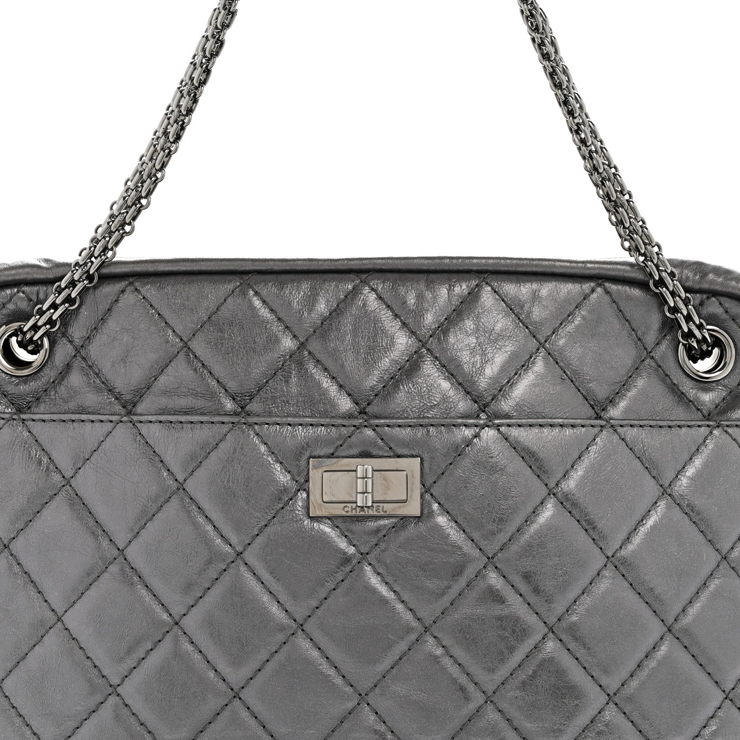 Chanel Metallic Aged Calfskin Quilted Large Reissue Camera Case Silver