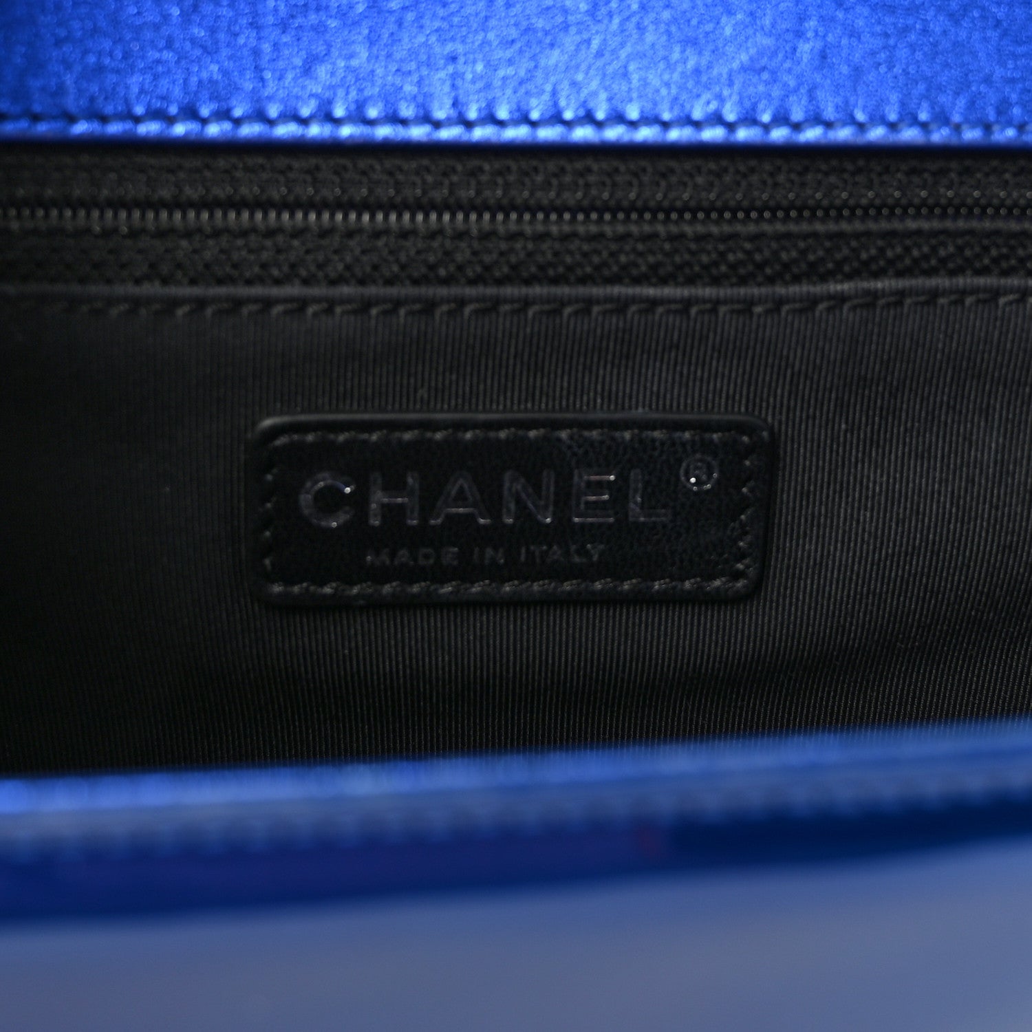 Chanel Metallic Patent Quilted New Medium Boy Flap Blue