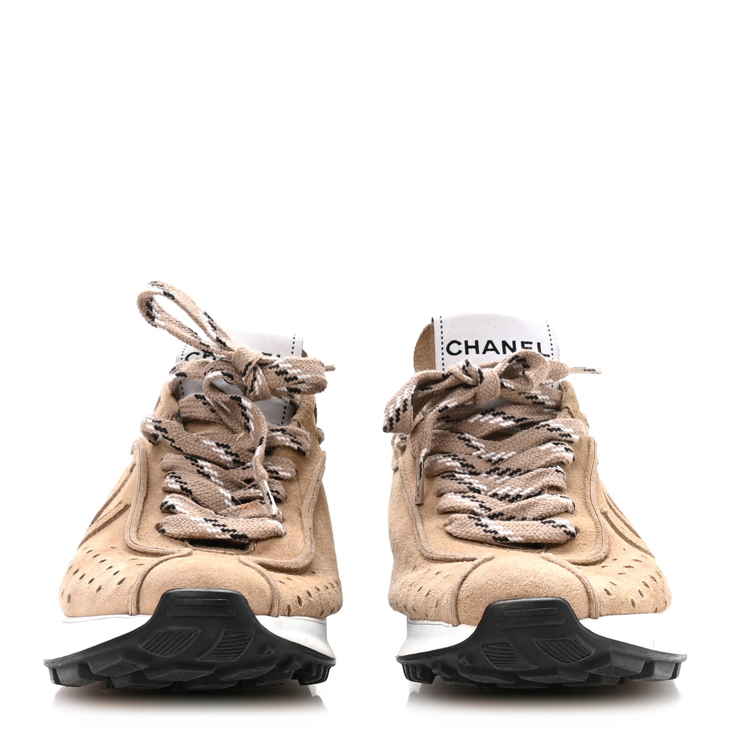 Chanel Suede Goatskin CC Sneakers 36 Dark Beige
