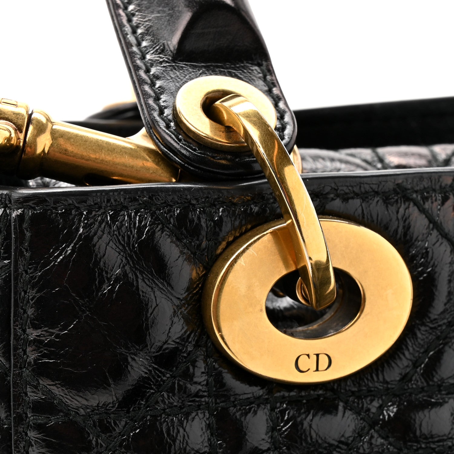 Christian Dior Crinkled Patent Cannage Small Lucky Badges My Lady Dior Black