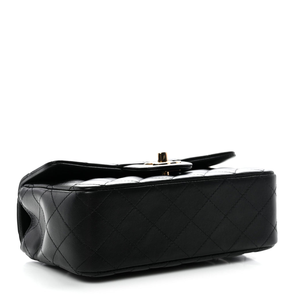 Chanel Lambskin Quilted Mini Top Handle Rectangular Flap Black