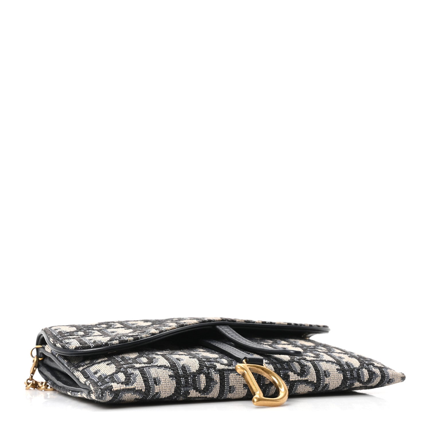 Christian Dior Oblique Saddle Chain Long Wallet Blue