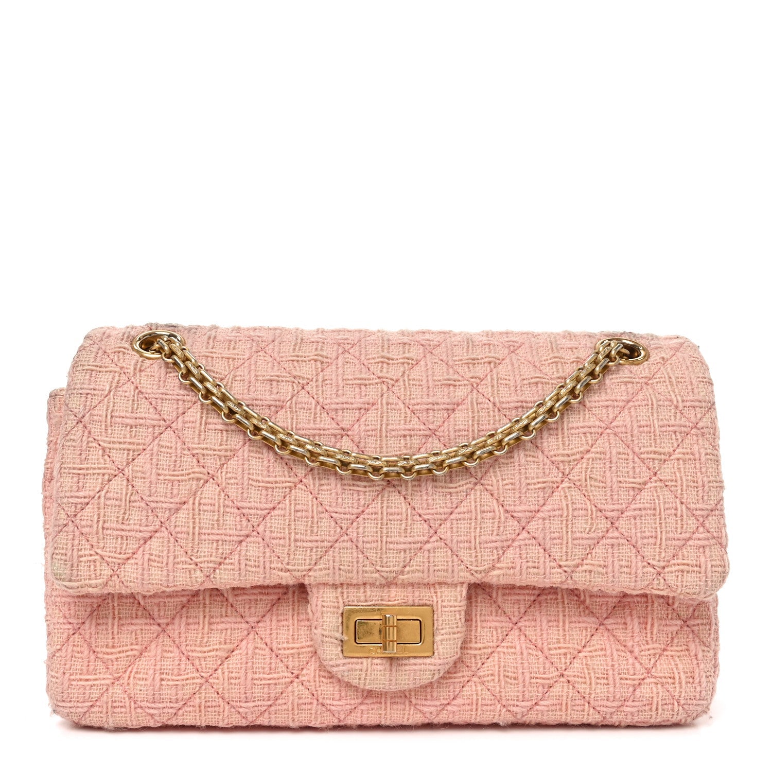 Chanel Wool Tweed Quilted 2.55 Reissue 225 Flap Light Pink