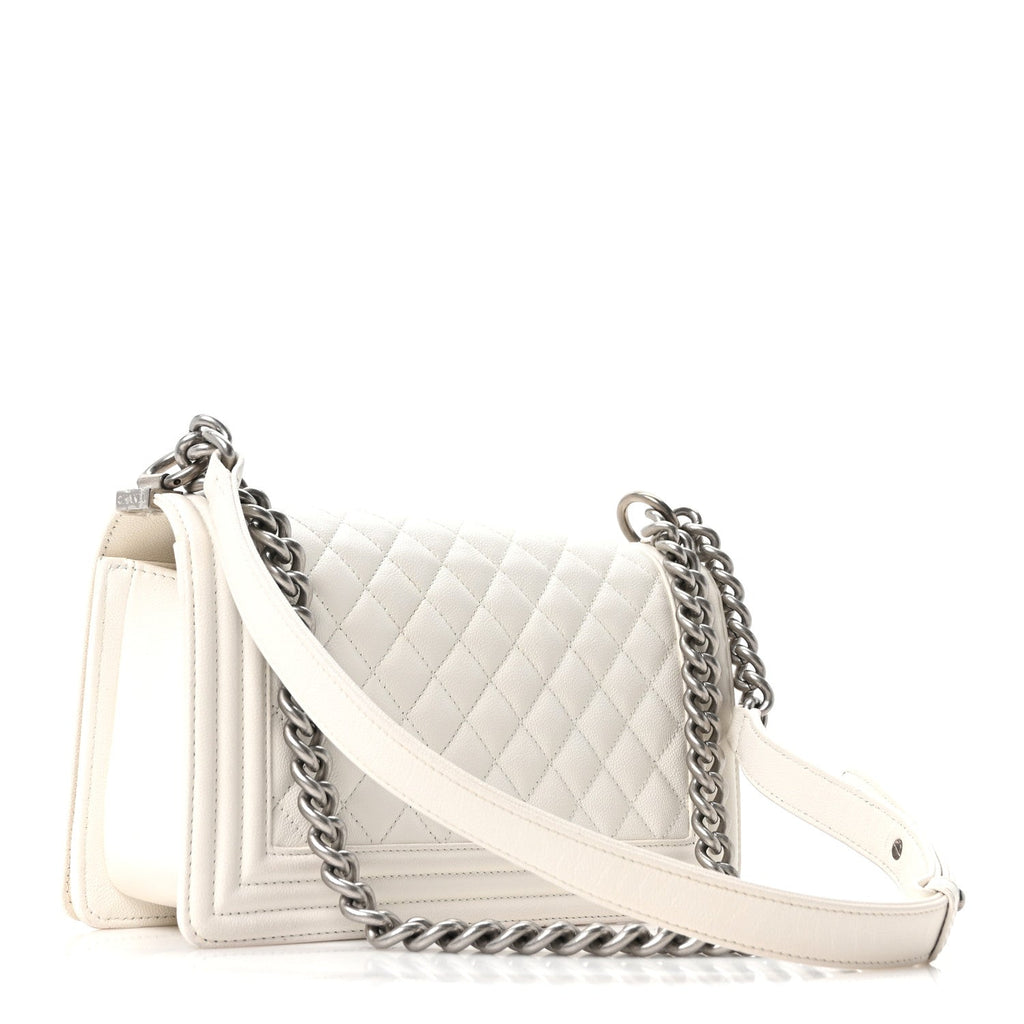 Chanel Caviar Quilted Medium Boy Flap White