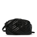 Gucci Calfskin Matelasse Monochrome Small GG Marmont Chain Shoulder Bag Black