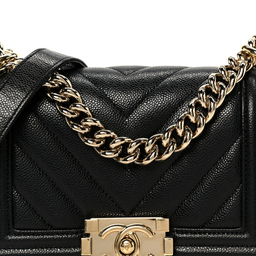 Chanel Caviar Chevron Quilted Small Boy Flap Black