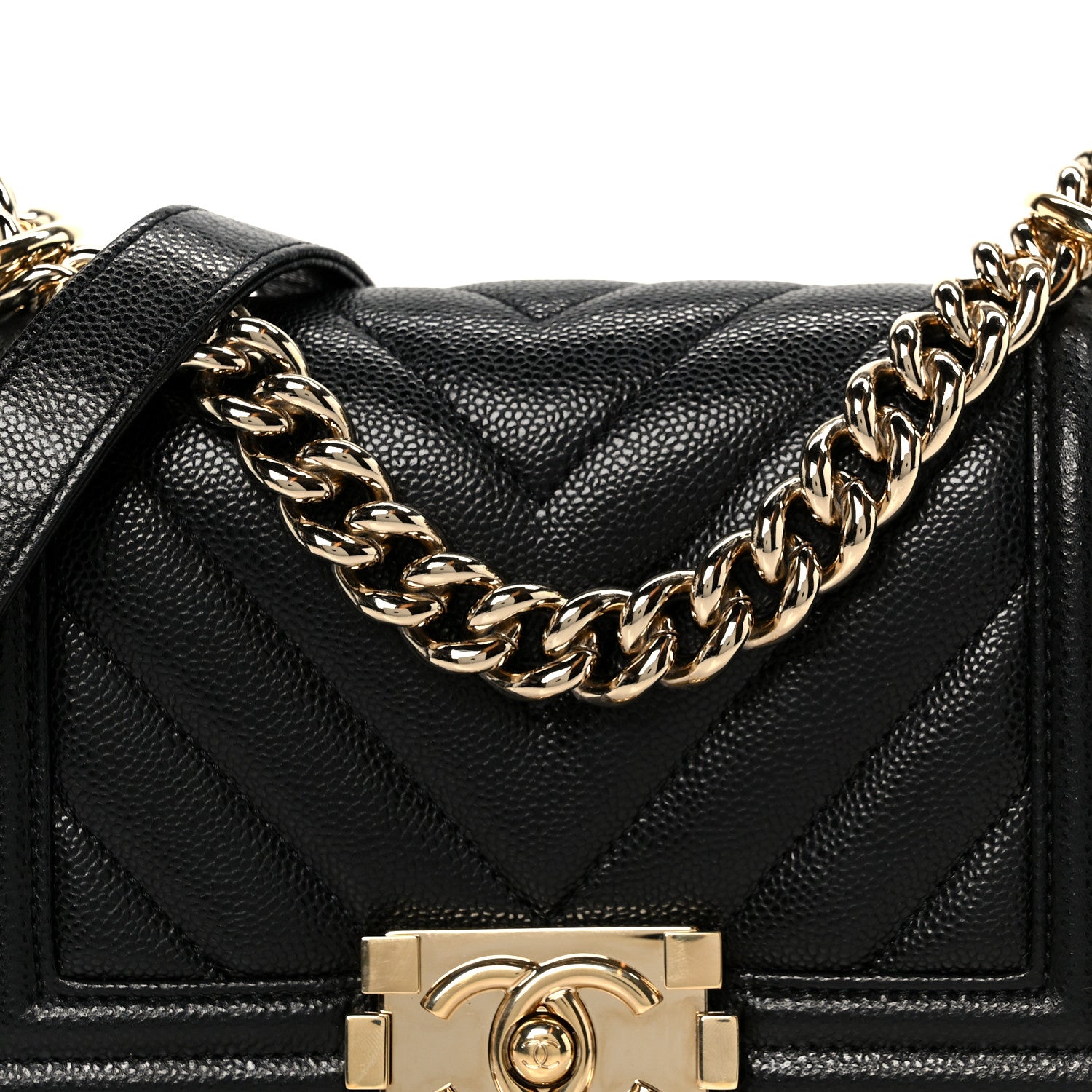 Chanel Caviar Chevron Quilted Small Boy Flap Black