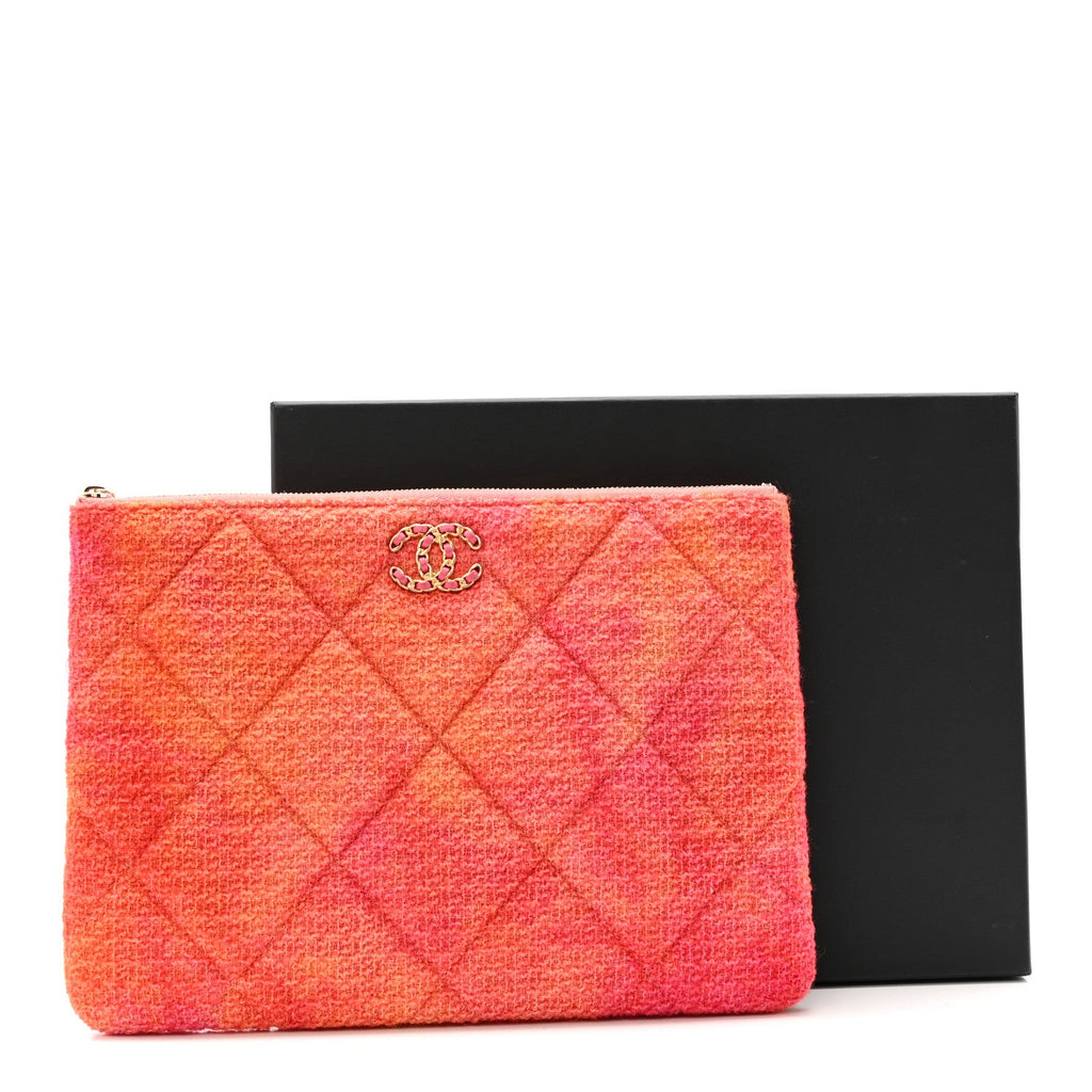 Chanel Tweed Large Chanel 19 Cosmetic Case Coral Pink