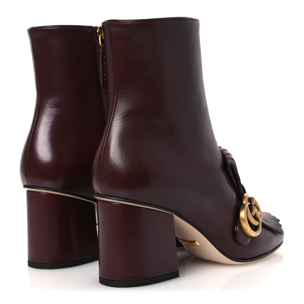 Gucci Malaga Kid GG Marmont Fringe 75mm Ankle Boots 36 Vintage Bordeaux