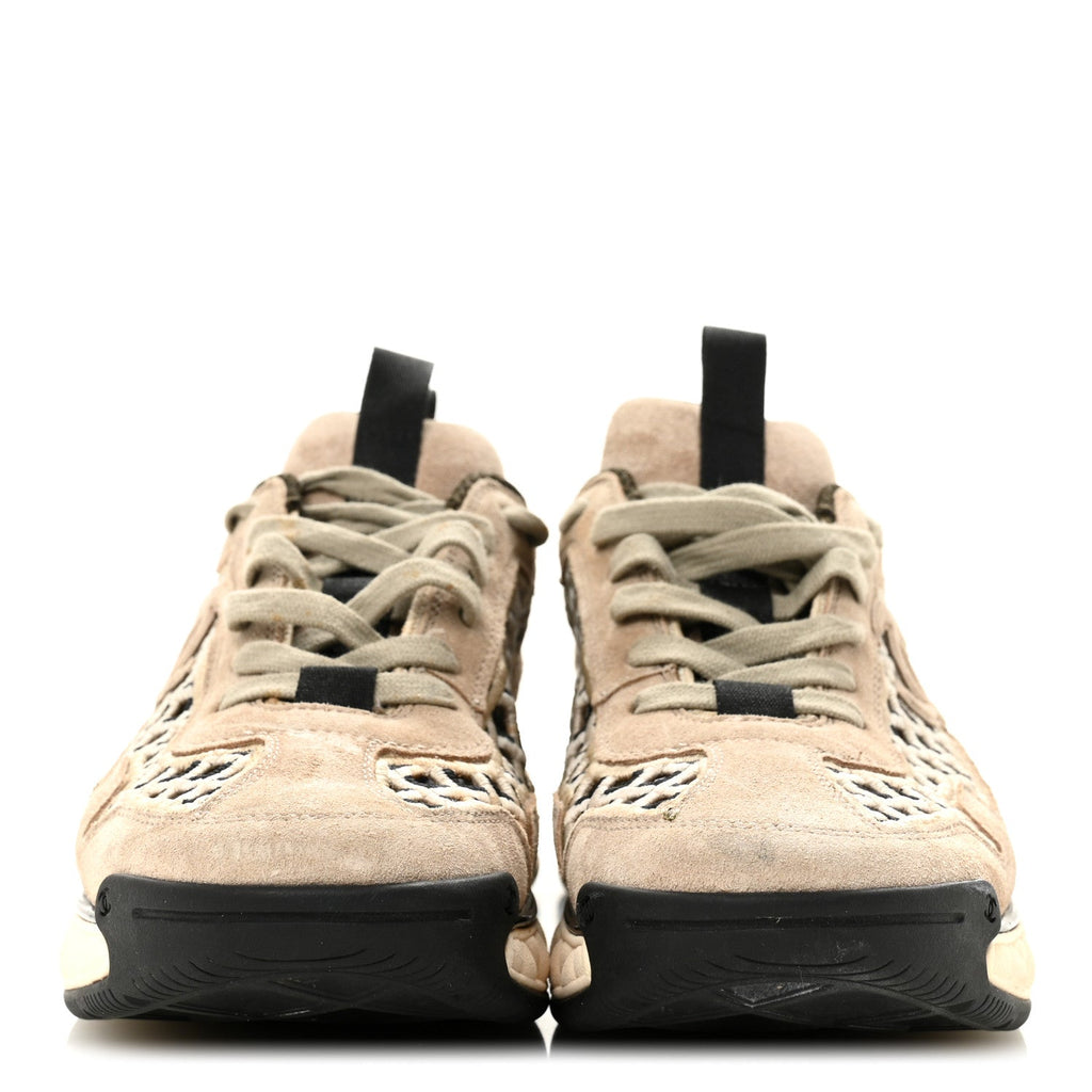 Chanel Suede Calfskin Embroidered CC Sneakers 39 Beige Black