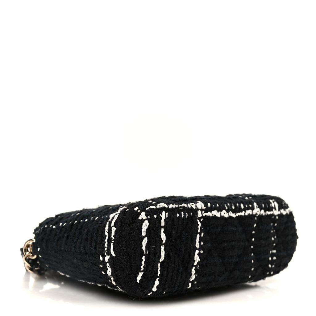Chanel Tweed Quilted Mini Clutch With Chain Black White