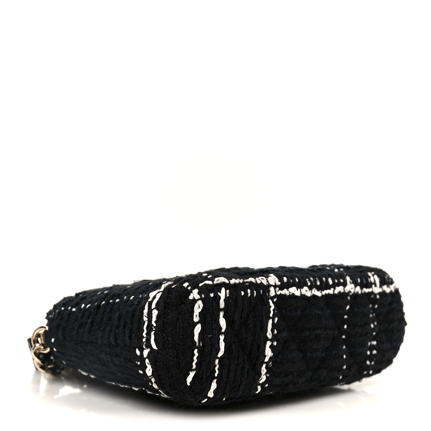 Chanel Tweed Quilted Mini Clutch With Chain Black White