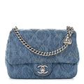 Chanel Denim Quilted Camellia Sweetheart Mini Flap Blue