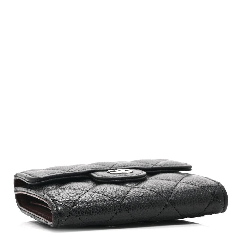 Caviar Quilted Compact Flap Wallet Black