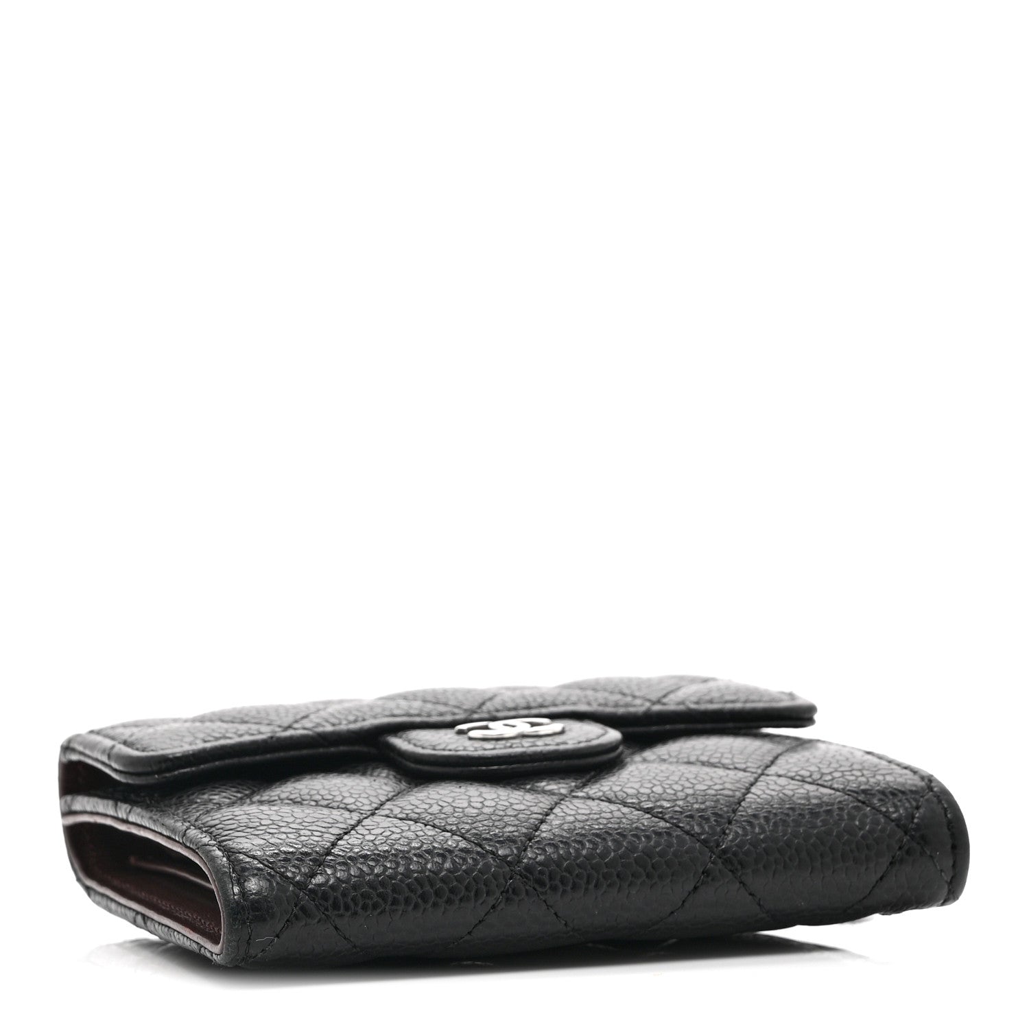 Caviar Quilted Compact Flap Wallet Black