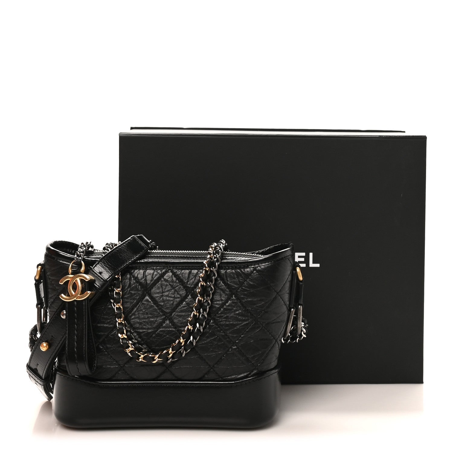 Chanel Aged Calfskin Quilted Small Gabrielle Logo Hobo Black